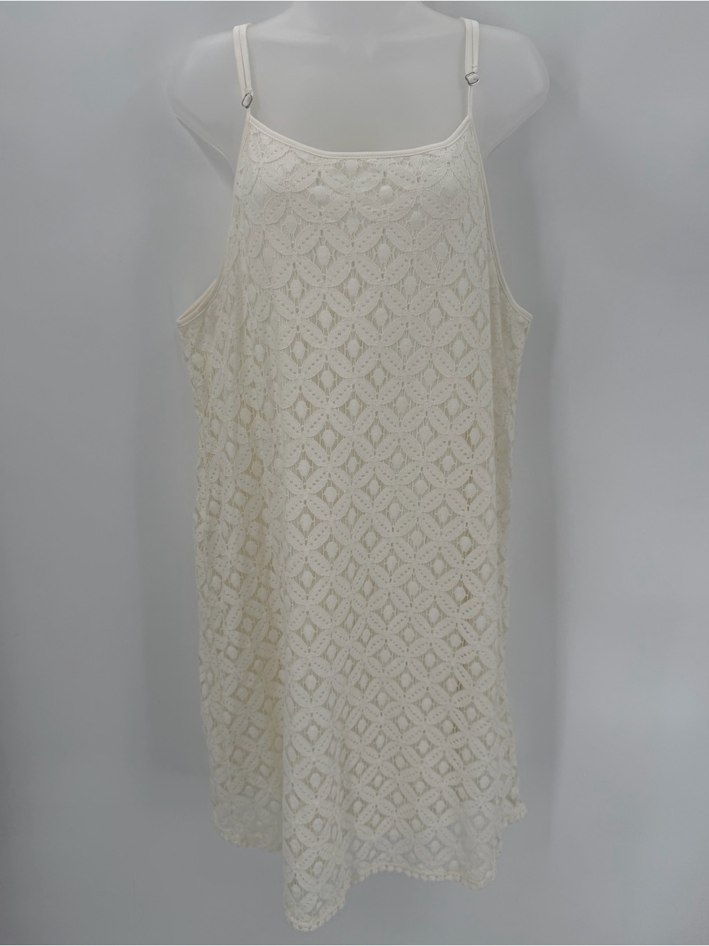 Charming Charlie Dress Womens XL Cream Lace Shift Knee Length Boho Strappy Lined